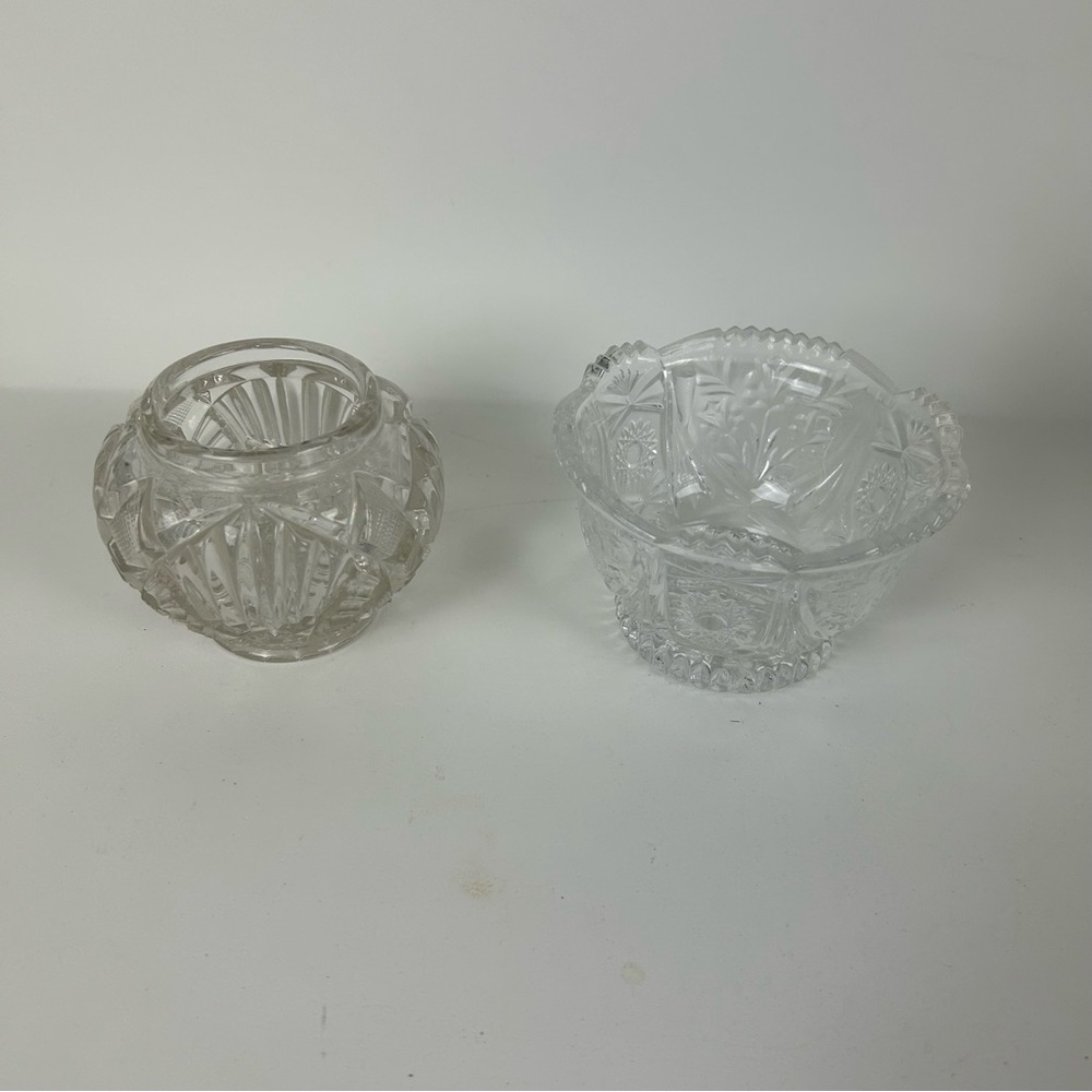 2- Crystal or Glass Clear Bowls, 1 may be be a Heavy Led Crystal Rose Bowl
